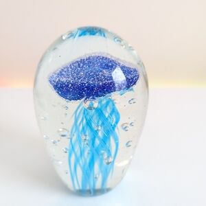 Oceanic Blue Glass Jellyfish Sculpture /Paperweight